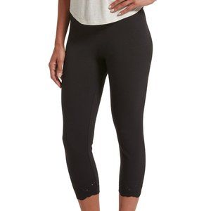 HUE U21420 Embroidered Eyelet Hem Cotton Capri Leg